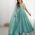 Aqua blue designer party wear crunchy silk anarkali suit with swarovski work, pants & dupatta