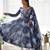 Navy blue designer party wear marble print organza silk anarkali suit with pants & dupatta