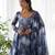 Navy blue designer party wear marble print organza silk anarkali suit with pants & dupatta