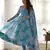 Sky blue designer party wear marble print organza silk anarkali suit with pants & dupatta