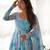 Sky blue designer party wear marble print organza silk anarkali suit with pants & dupatta