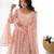 Light pink floral print heavy organza chiffon fully stitched anarkali style suit with pants & dupatta
