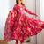 Rani pink floral print pure organza silk fully stitched anarkali style suit with pants & dupatta