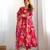 Rani pink floral print pure organza silk fully stitched anarkali style suit with pants & dupatta