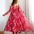 Rani pink floral print pure organza silk fully stitched anarkali style suit with pants & dupatta