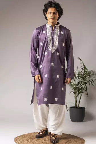 Purple color super silk fabric designer ceremonial kurta payjama for men's