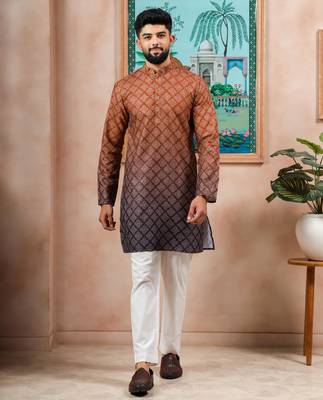 Brown-blue color beautiful festive special kurta payjama for men's 1