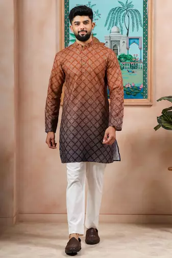 Brown-blue color beautiful festive special kurta payjama for men's