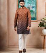 Brown-blue color beautiful festive special kurta payjama for men's