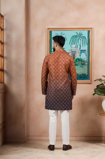 Brown-blue color beautiful festive special kurta payjama for men's