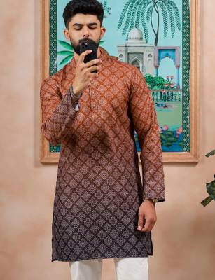 Brown-blue color beautiful festive special kurta payjama for men's 3