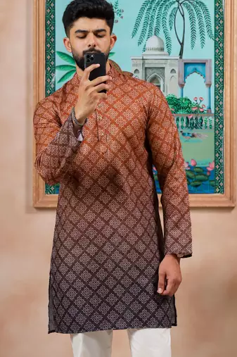 Brown-blue color beautiful festive special kurta payjama for men's