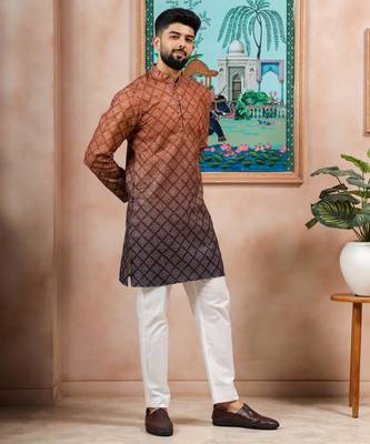 Brown-blue color beautiful festive special kurta payjama for men's 4