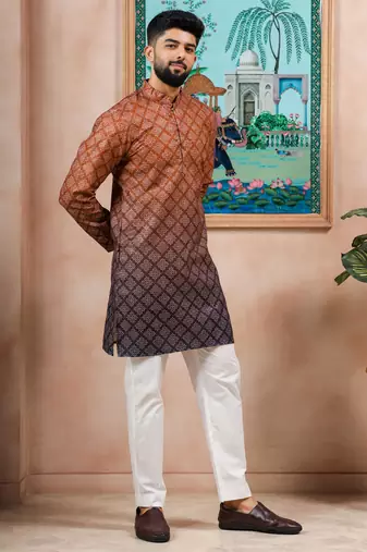 Brown-blue color beautiful festive special kurta payjama for men's