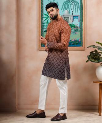 Brown-blue color beautiful festive special kurta payjama for men's 5