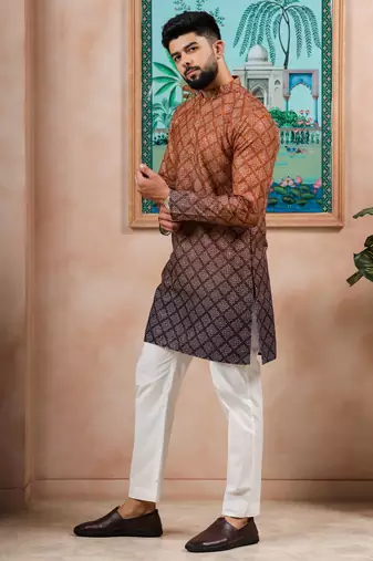 Brown-blue color beautiful festive special kurta payjama for men's