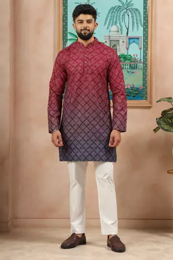 Maroon-blue color beautiful festive special kurta payjama for men's