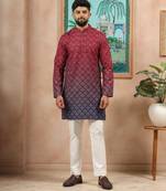 Maroon-blue color beautiful festive special kurta payjama for men's