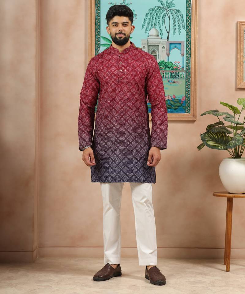 Maroon-blue color beautiful festive special kurta payjama for men's
