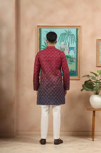 Maroon-blue color beautiful festive special kurta payjama for men's