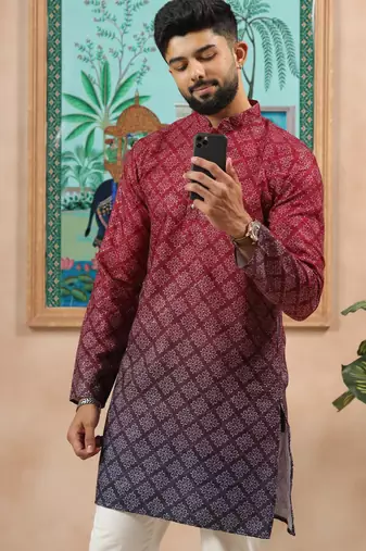 Maroon-blue color beautiful festive special kurta payjama for men's