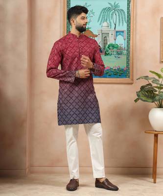 Maroon-blue color beautiful festive special kurta payjama for men's 4