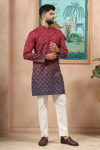 Maroon-blue color beautiful festive special kurta payjama for men's