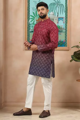 Maroon-blue color beautiful festive special kurta payjama for men's