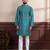 Rama color ethnic woven patta with digital printed ceremonial kurta payjama for men's