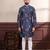 Blue color ethnic woven patta with digital printed ceremonial kurta payjama for men's
