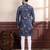Blue color ethnic woven patta with digital printed ceremonial kurta payjama for men's
