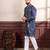 Blue color ethnic woven patta with digital printed ceremonial kurta payjama for men's