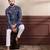 Blue color ethnic woven patta with digital printed ceremonial kurta payjama for men's
