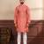 Orange color ethnic woven patta with digital printed ceremonial kurta payjama for men's