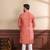 Orange color ethnic woven patta with digital printed ceremonial kurta payjama for men's