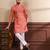 Orange color ethnic woven patta with digital printed ceremonial kurta payjama for men's
