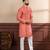 Orange color ethnic woven patta with digital printed ceremonial kurta payjama for men's