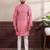 Pink color ethnic woven patta with digital printed ceremonial kurta payjama for men's