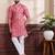 Pink color ethnic woven patta with digital printed ceremonial kurta payjama for men's