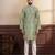 Pista color ethnic woven patta with digital printed ceremonial kurta payjama for men's