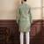 Pista color ethnic woven patta with digital printed ceremonial kurta payjama for men's