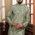Pista color ethnic woven patta with digital printed ceremonial kurta payjama for men's