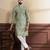 Pista color ethnic woven patta with digital printed ceremonial kurta payjama for men's