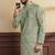 Pista color ethnic woven patta with digital printed ceremonial kurta payjama for men's