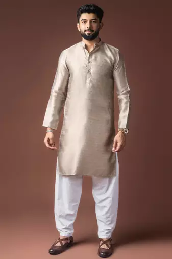 Silver color jacquard designer ethnic men's kurta payjama for festive looks