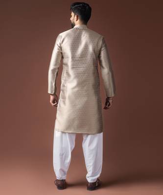 Silver color jacquard ethnic men's kurta payjama for festive looks 2