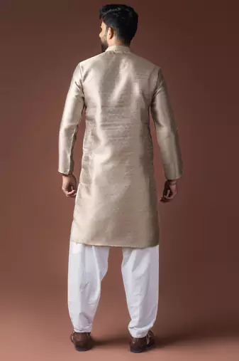 Silver color jacquard ethnic men's kurta payjama for festive looks