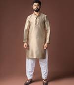 Beige color jacquard designer ethnic men's kurta payjama for festive looks