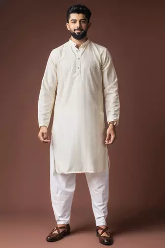 White color beautiful thread embroidery work rayon fabric ceremonial men's kurta payjama