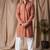 Reddish orange color beautiful thread embroidery work rayon fabric ceremonial men's kurta payjama